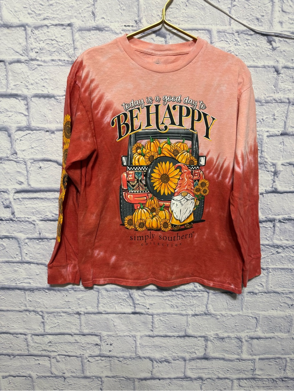 Simply Southern Kids "Be Happy" fall Tie-Dye Long Sleeve Tee